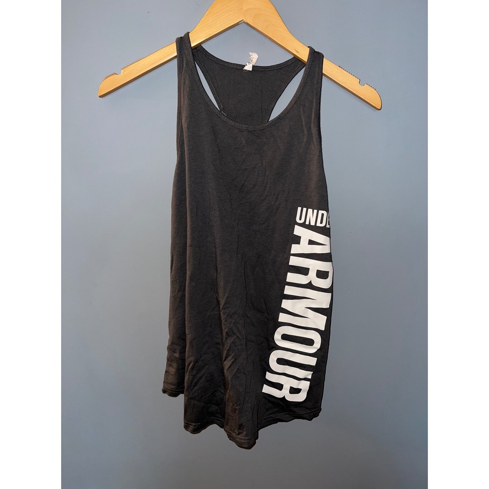 Under Armour HeatGear Racerback‎ Tank Top Black Side Logo Loose Fit Womens Small